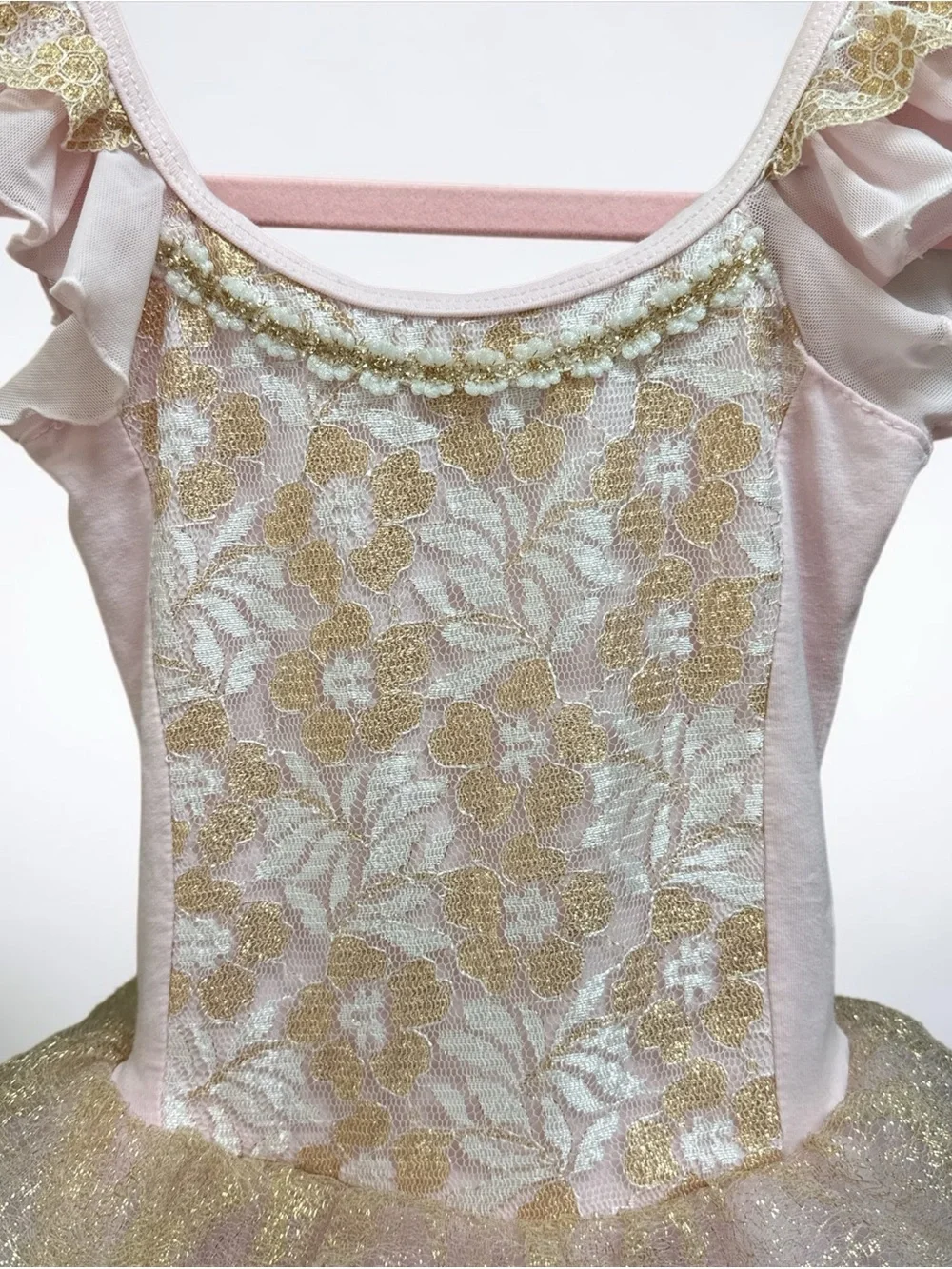 BAOHULU Girls Ballet Tutu Leotard Dress Pink Gold Size M